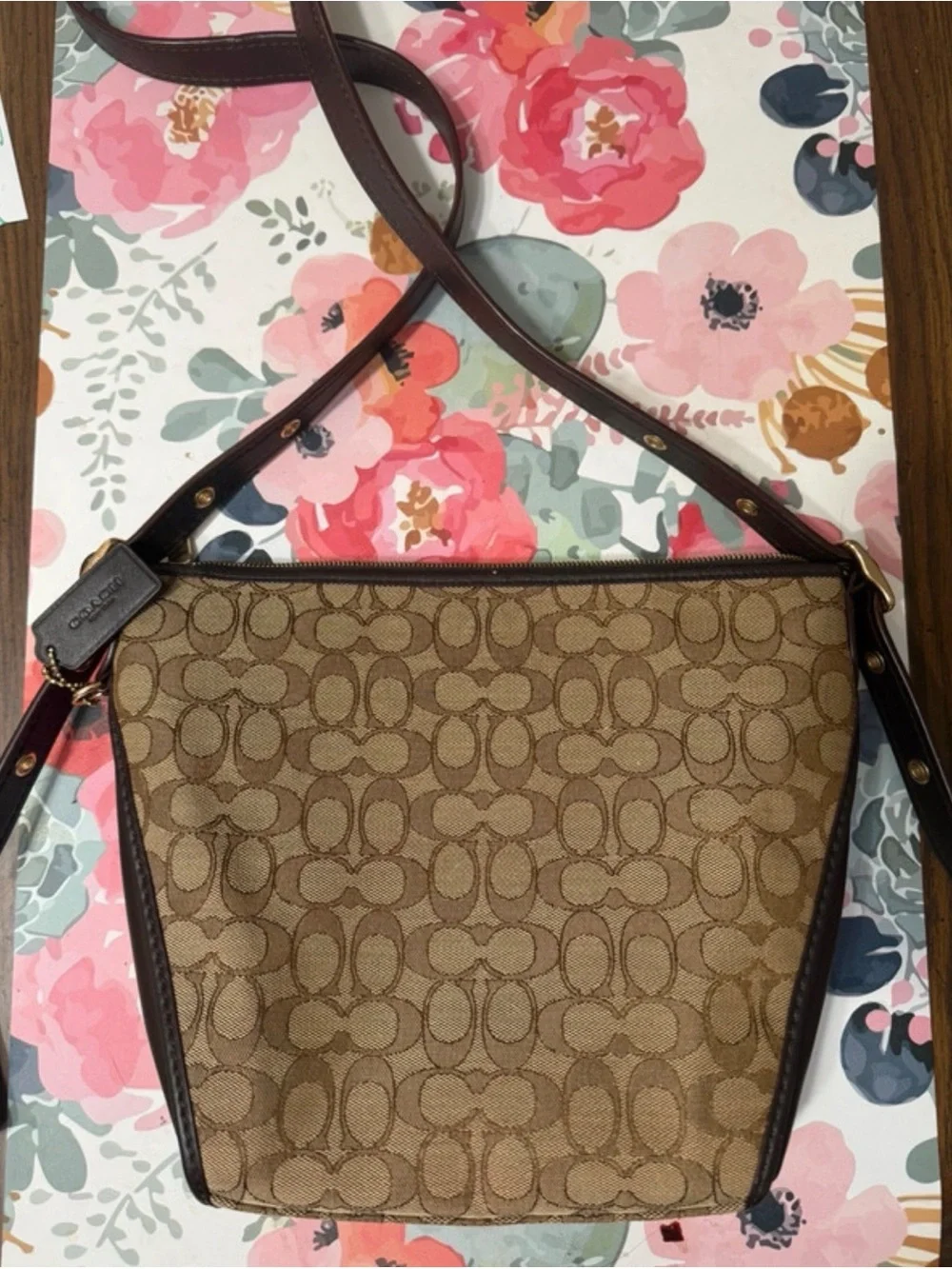 Coach Brown Signature Canvas Crossbody with Dark Brown Trim